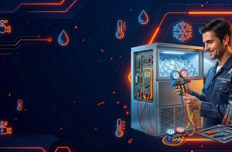 Certified GTG technician servicing commercial clear ice machine in Dubai
