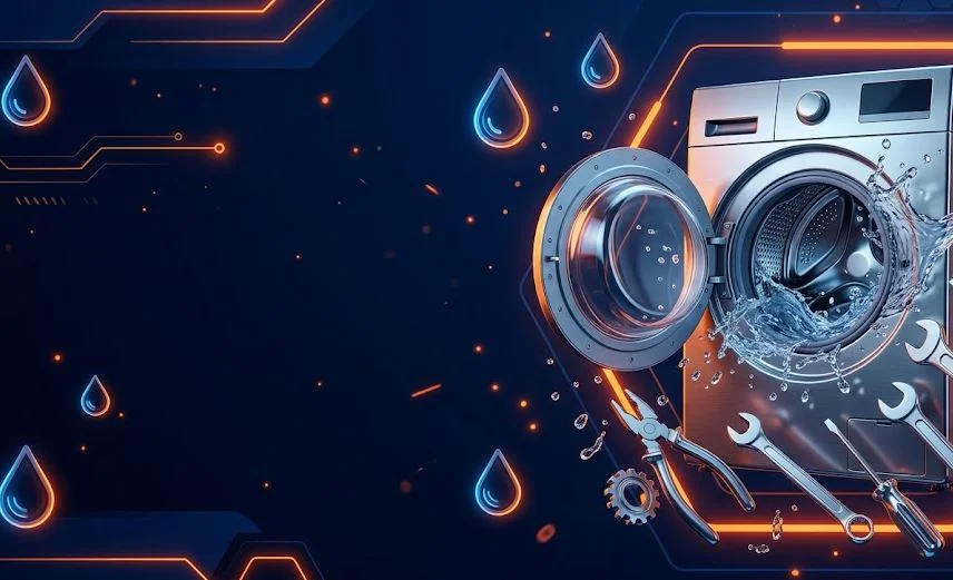Certified GTG technician repairing front-load washing machine drum in Dubai
